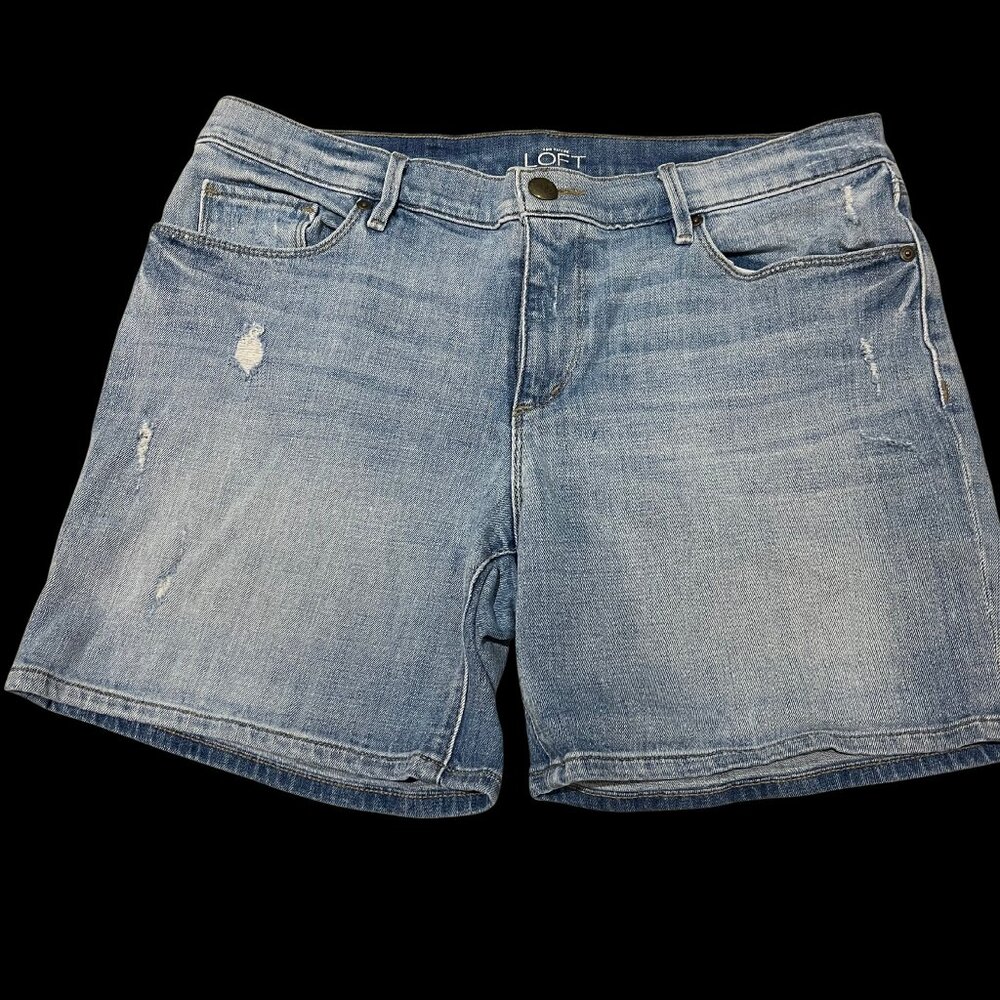 Loft Women’s Distressed Jean Shorts – Waist 34 Blue Denim Casual Summer Style